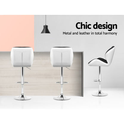 2X Bar Stools Gas Lift Padded Leather Black & White