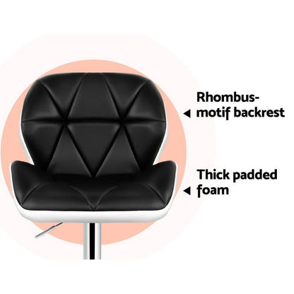 2X Bar Stools Gas Lift Padded Leather Black & White