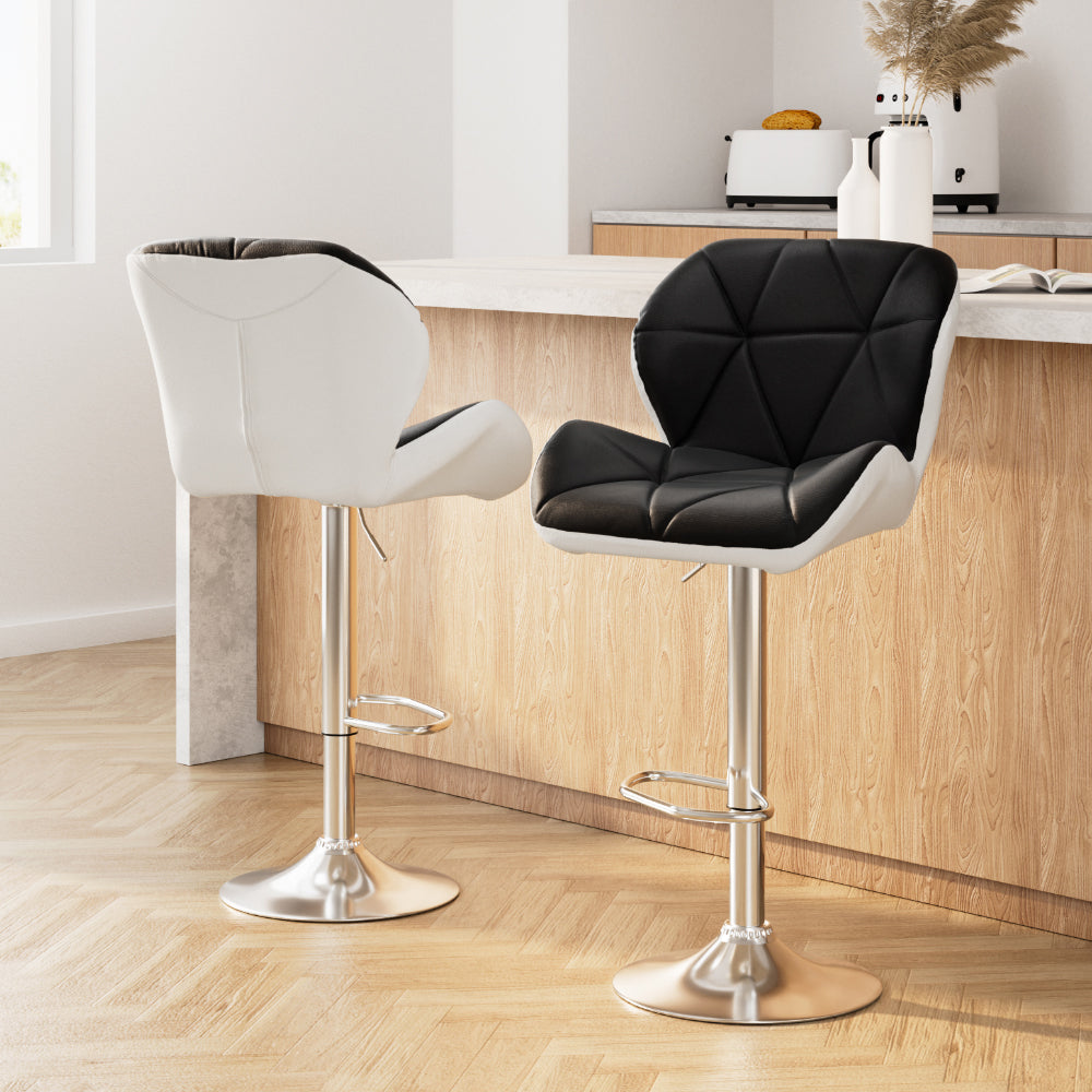 2X Bar Stools Gas Lift Padded Leather Black & White