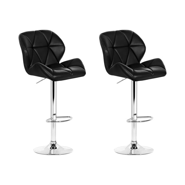  2X Bar Stools Gas Lift Padded Leather Black