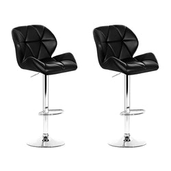 2X Bar Stools Gas Lift Padded Leather Black