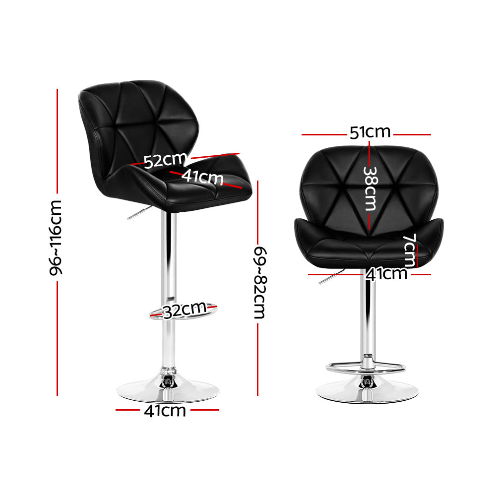 2X Bar Stools Gas Lift Padded Leather Black