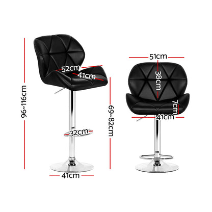 2X Bar Stools Gas Lift Padded Leather Black
