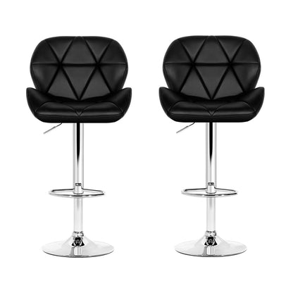 2X Bar Stools Gas Lift Padded Leather Black