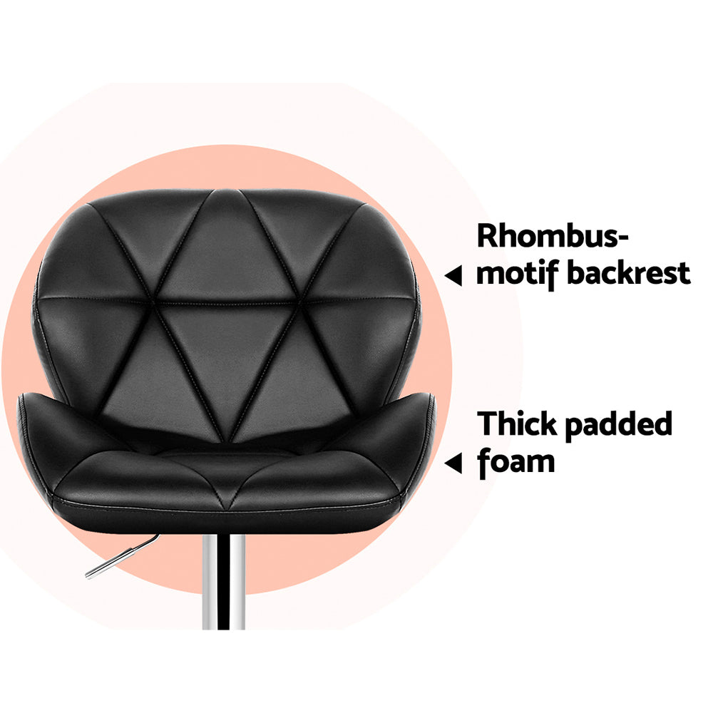 2X Bar Stools Gas Lift Padded Leather Black