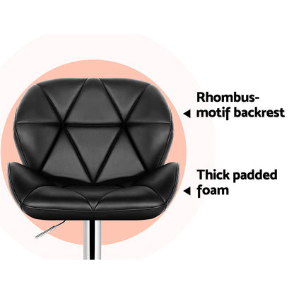 2X Bar Stools Gas Lift Padded Leather Black