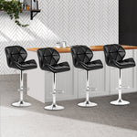 4X Bar Stools Gas Lift Padded Leather Black