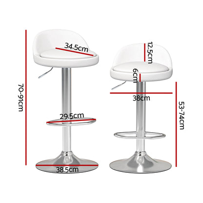 2x Bar Stools PU Leather Gas Lift Black