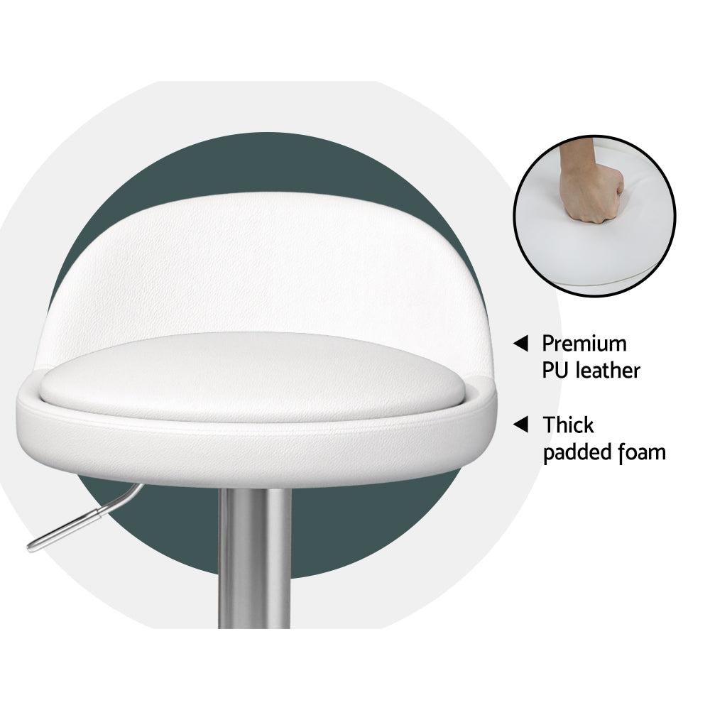 4X Bar Stools Pu Leather Gas Lift White