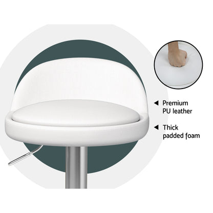 4X Bar Stools Pu Leather Gas Lift White