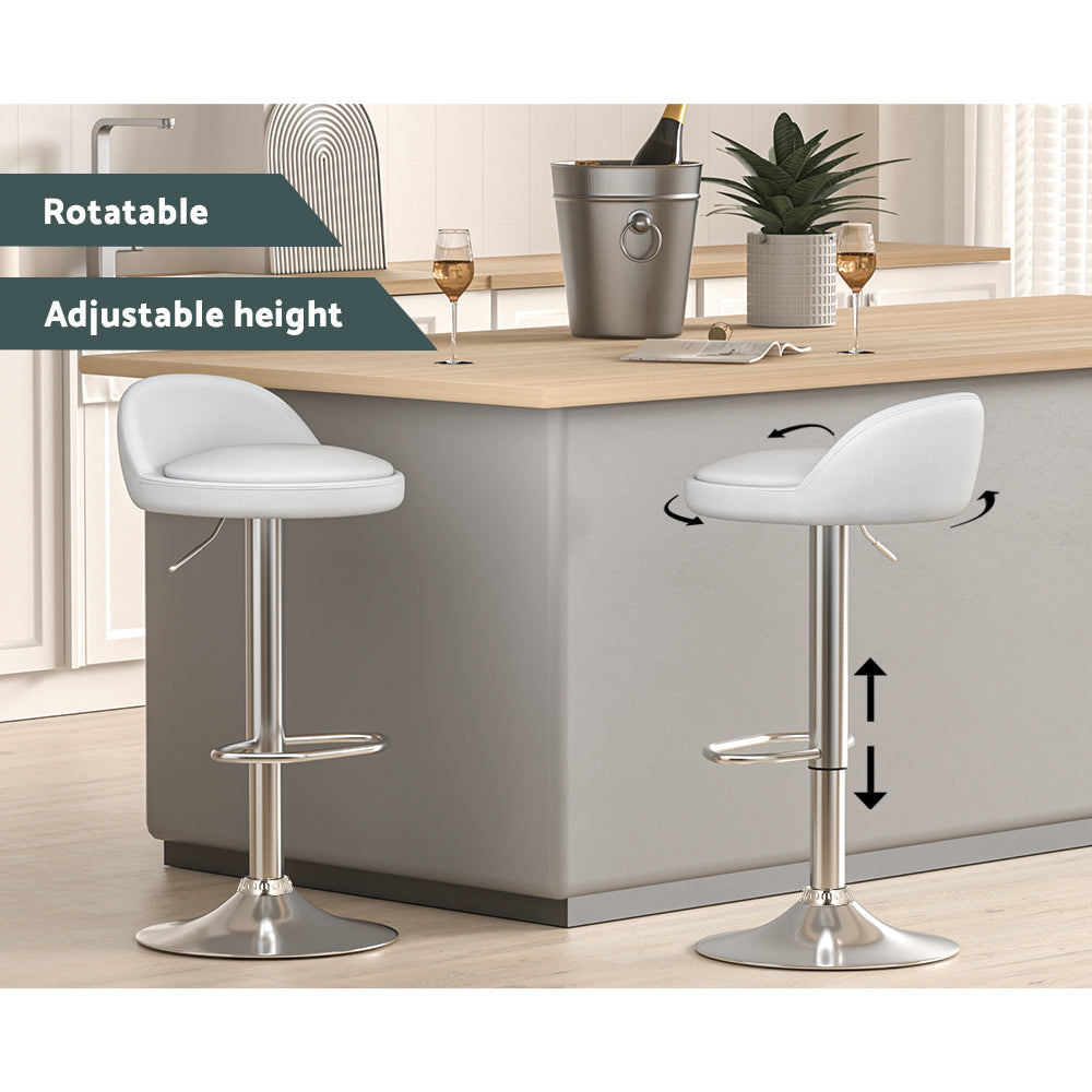 4X Bar Stools Pu Leather Gas Lift White
