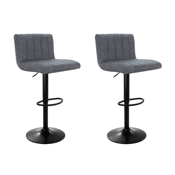  2X Bar Stools Vintage Leather Gas Lift Grey