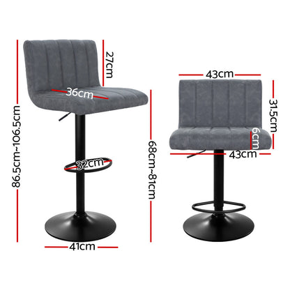 2X Bar Stools Vintage Leather Gas Lift Grey