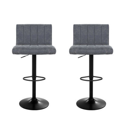 2X Bar Stools Vintage Leather Gas Lift Grey