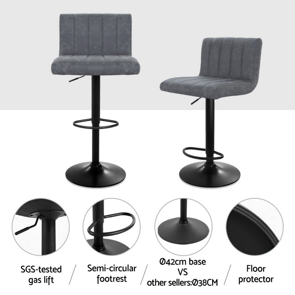 2X Bar Stools Vintage Leather Gas Lift Grey