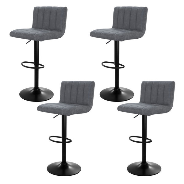  4X Bar Stools Vintage Leather Gas Lift Grey