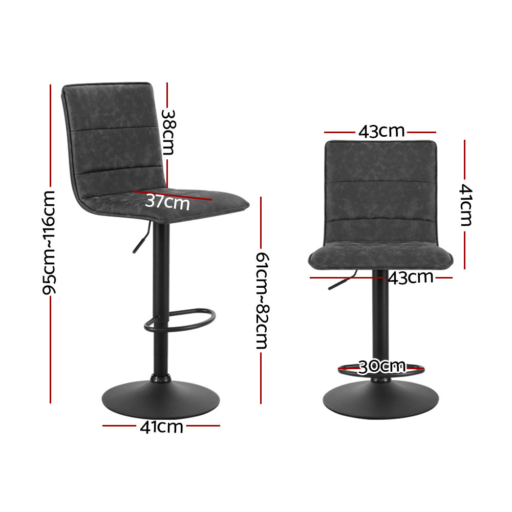 2X Bar Stools Gas Lift Vintage Leather Grey