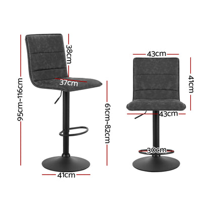 2X Bar Stools Gas Lift Vintage Leather Grey