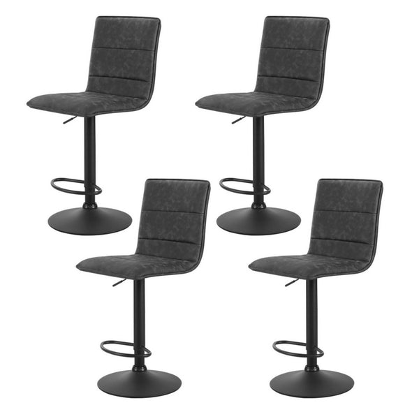  4X Bar Stools Gas Lift Vintage Leather Grey