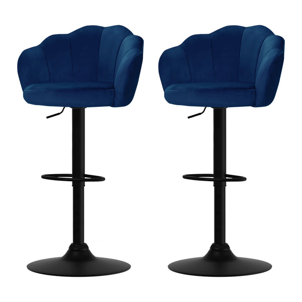  2X Bar Stools Gas Lift Velvet Blue