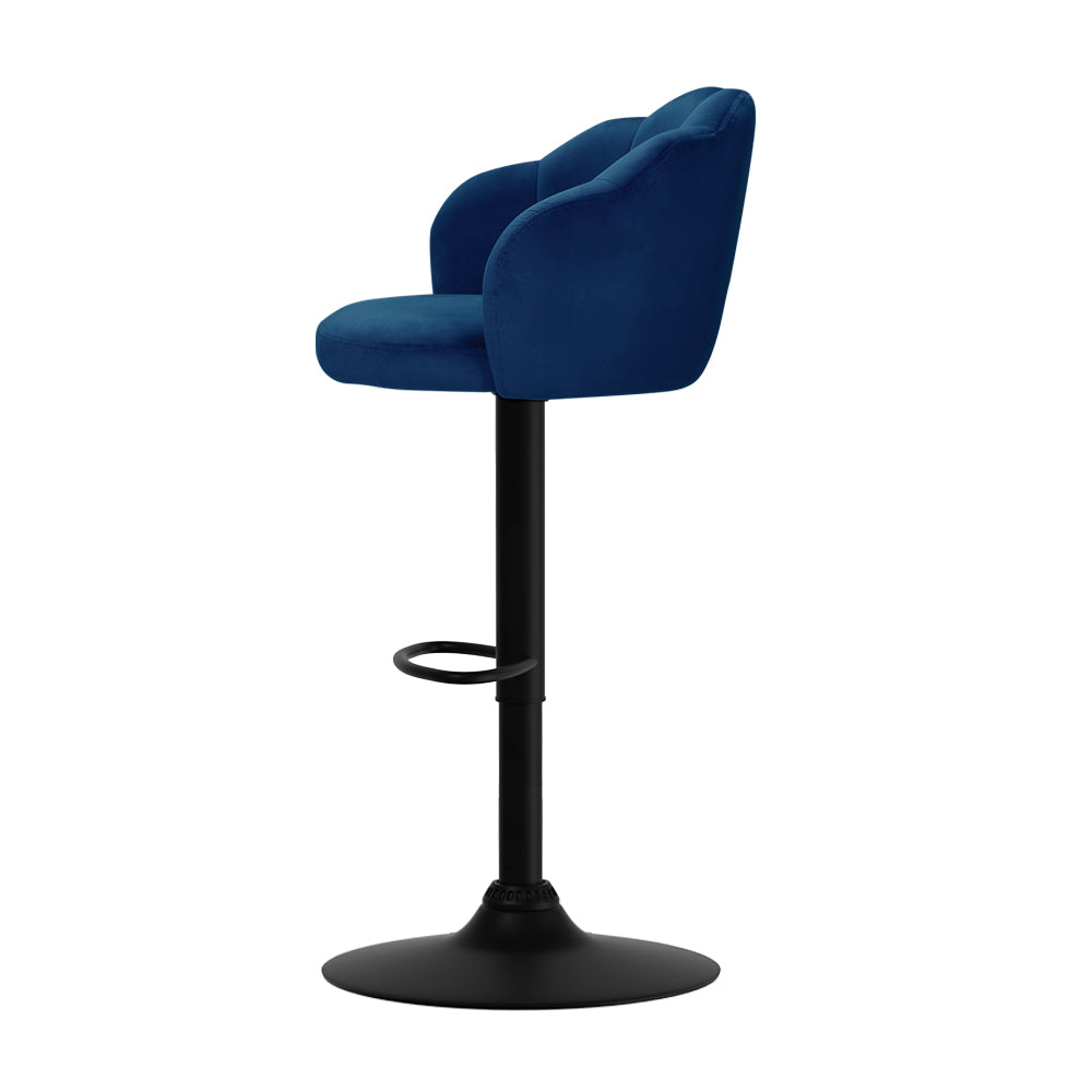 2X Bar Stools Gas Lift Velvet Blue