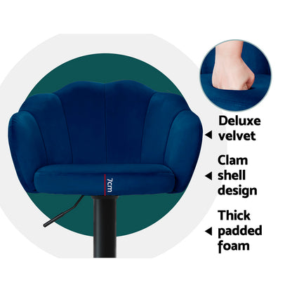 2X Bar Stools Gas Lift Velvet Blue