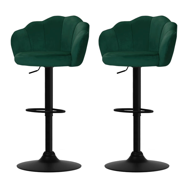  2X Bar Stools Gas Lift Velvet Green