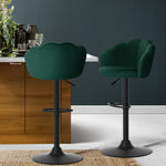 Set of 2 Bar Stools Kitchen Stool Swivel Chair Gas Lift Velvet Chairs Green Nessah