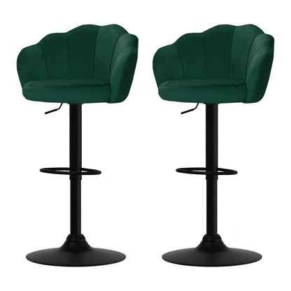 2X Bar Stools Gas Lift Velvet Green