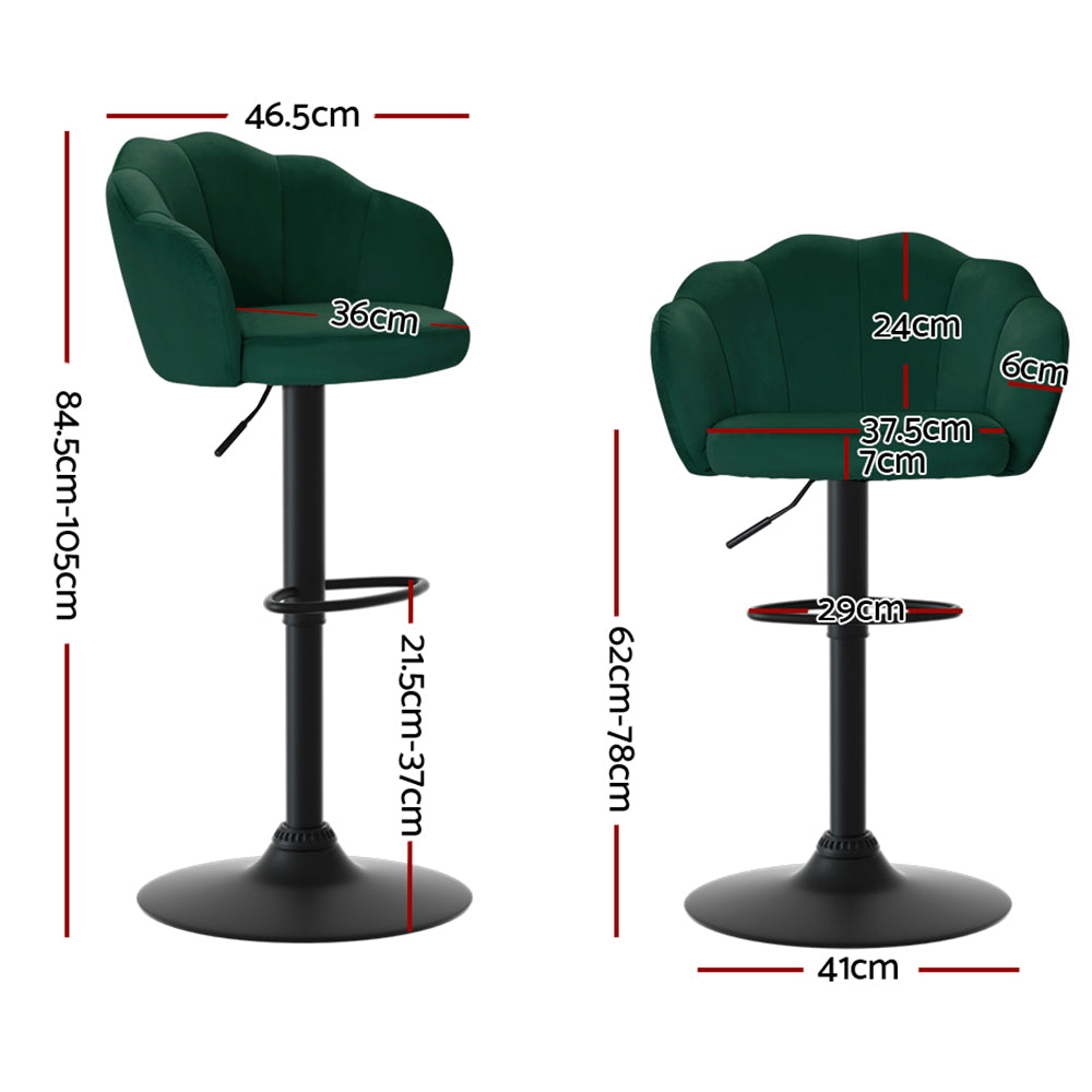 2X Bar Stools Gas Lift Velvet Green