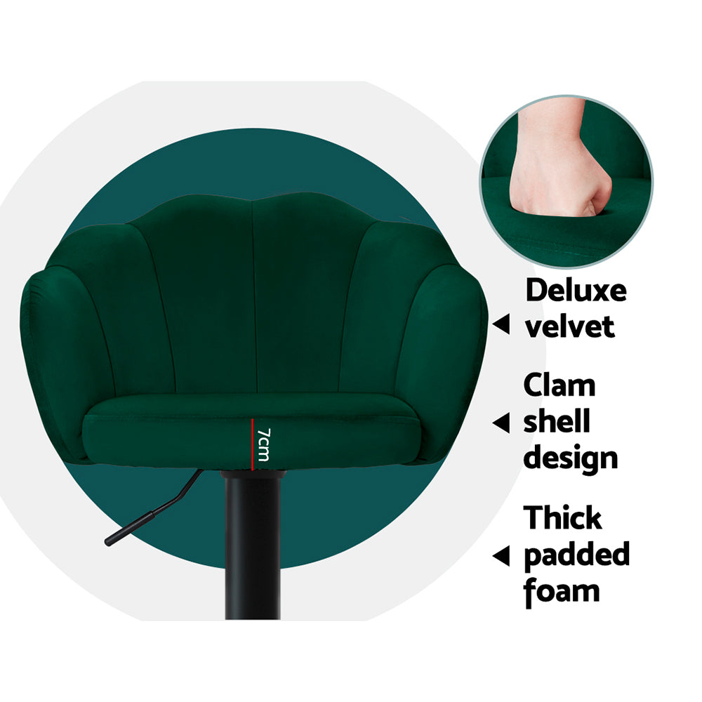 2X Bar Stools Gas Lift Velvet Green