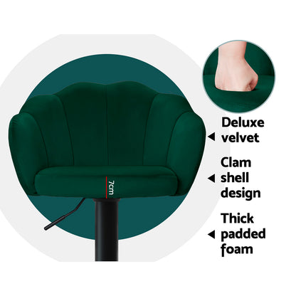 2X Bar Stools Gas Lift Velvet Green