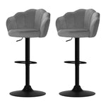 Set of 2 Bar Stools Kitchen Stool Swivel Chair Gas Lift Velvet Chairs Grey Nessah
