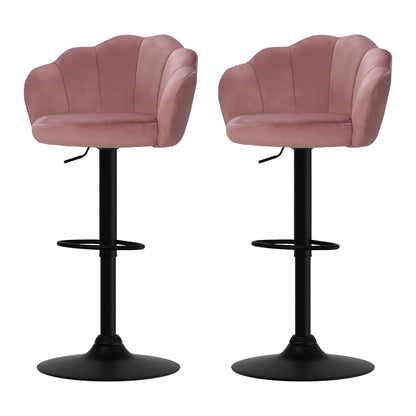 2X Bar Stools Gas Lift Velvet Pink