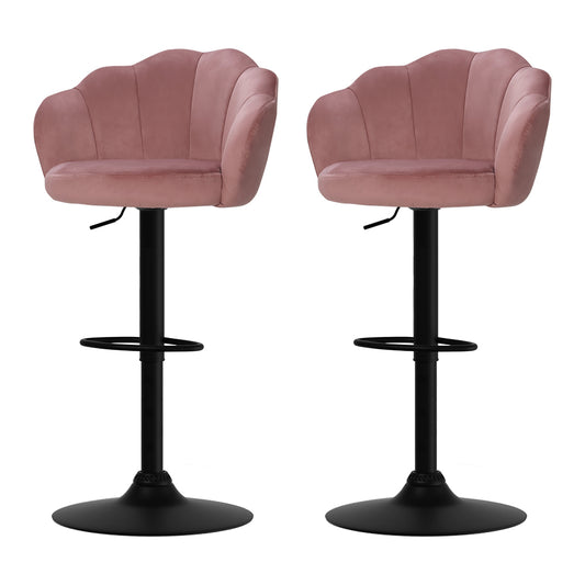 2X Bar Stools Gas Lift Velvet Pink