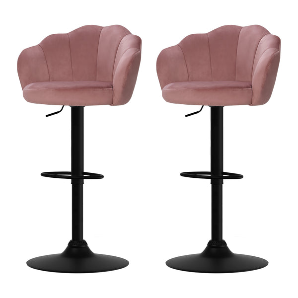  2X Bar Stools Gas Lift Velvet Pink