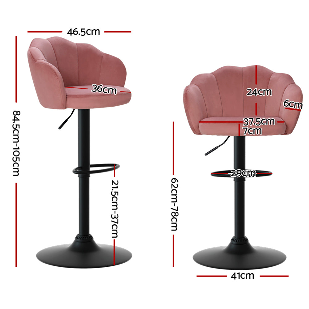 2X Bar Stools Gas Lift Velvet Pink