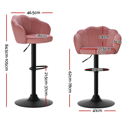 2X Bar Stools Gas Lift Velvet Pink