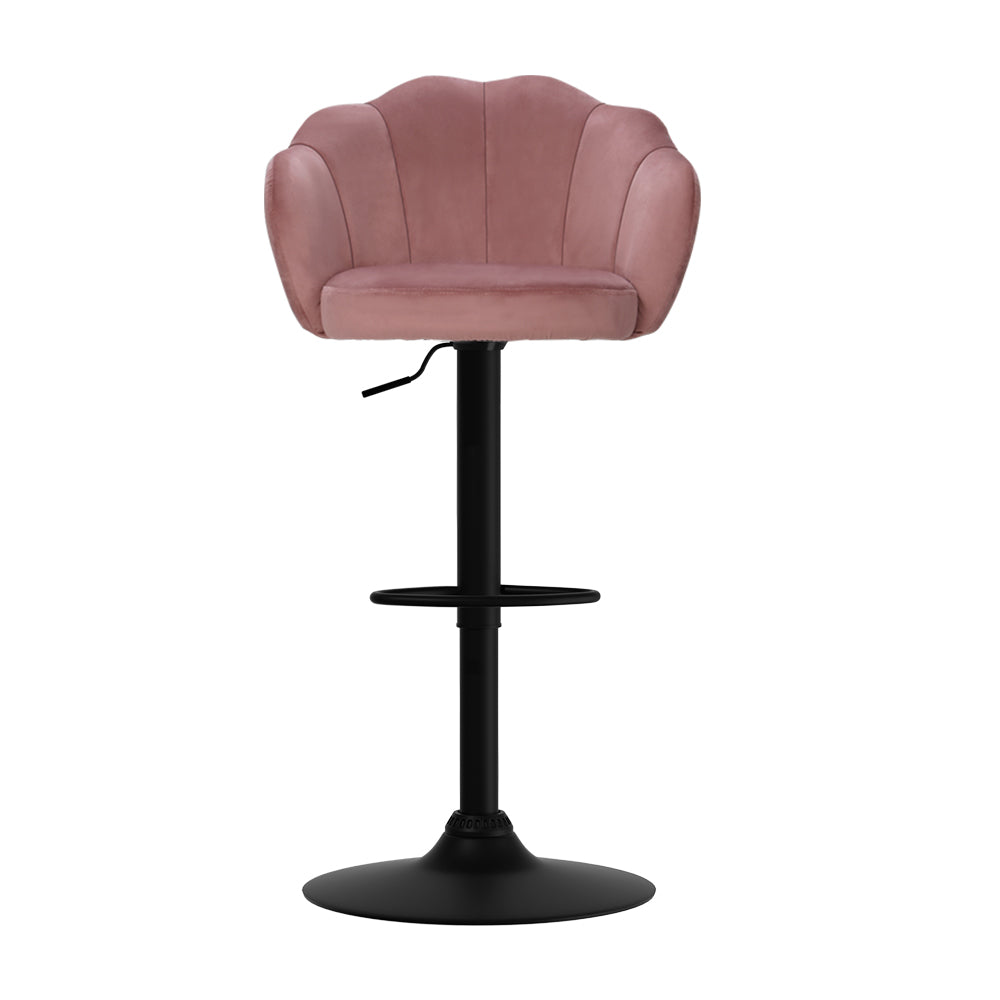 2X Bar Stools Gas Lift Velvet Pink