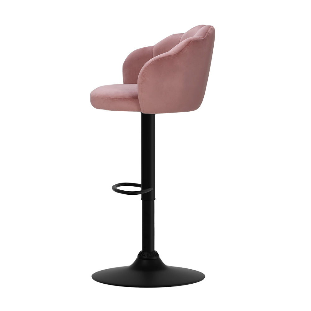 2X Bar Stools Gas Lift Velvet Pink