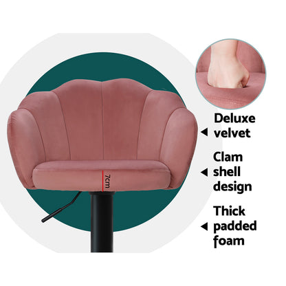 2X Bar Stools Gas Lift Velvet Pink