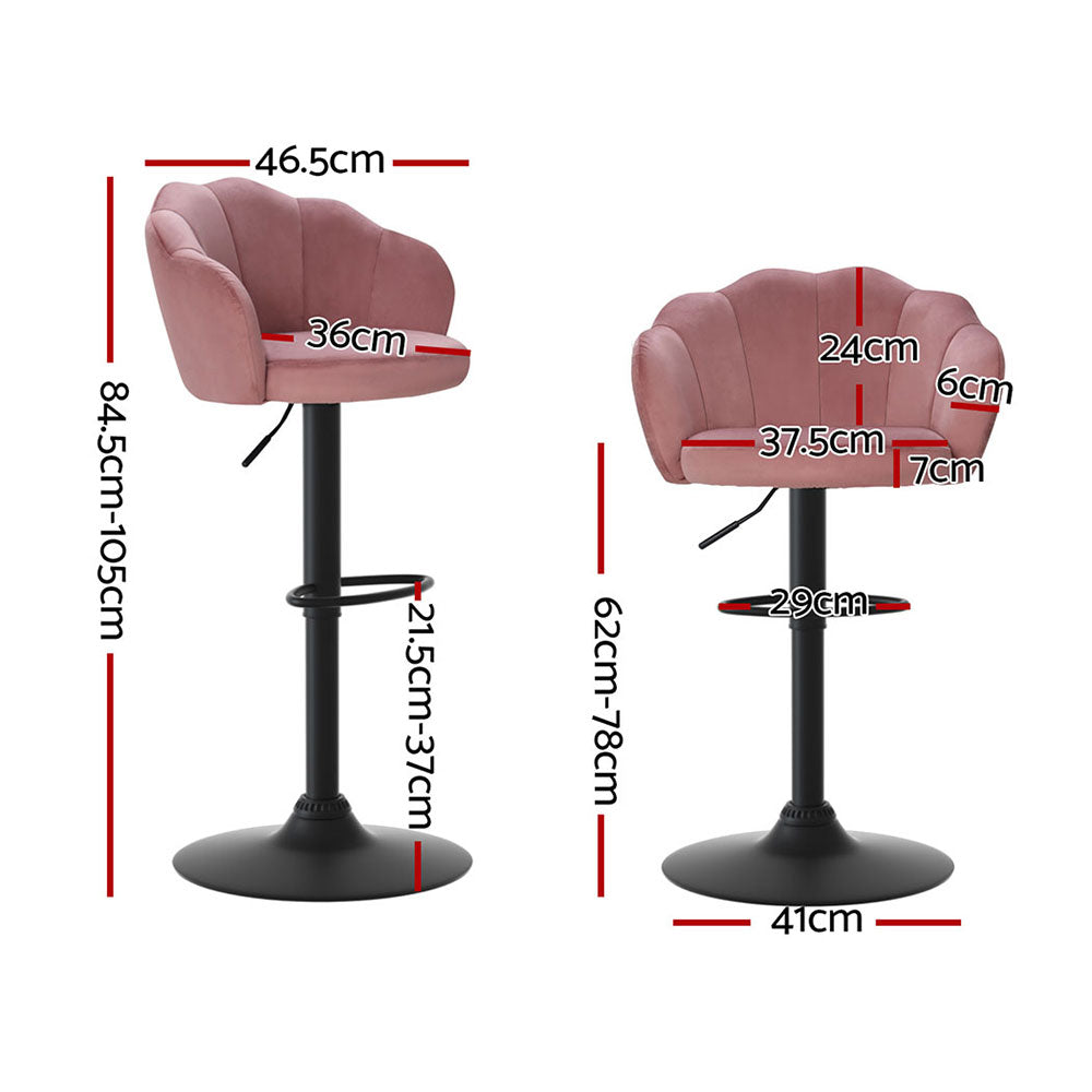 4X Bar Stools Gas Lift Velvet Blue/Green/Pink