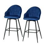Set of 2 Bar Stools Kitchen Stool Dining Chairs Velvet Chair Barstool Blue Mesial
