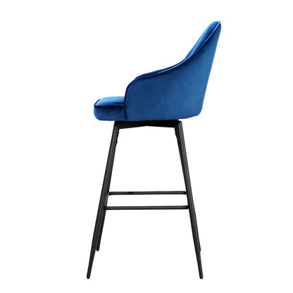 2X Bar Stools Velvet Swivel Metal Legs Blue