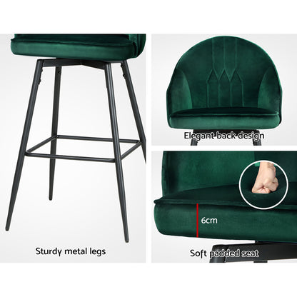 2X Bar Stools Velvet Swivel Metal Legs Green