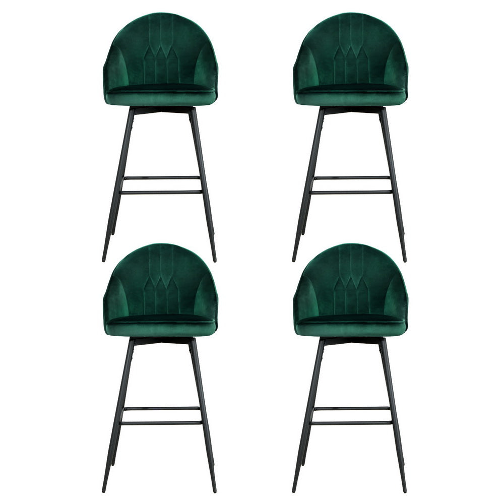 4X Bar Stools Velvet Swivel Metal Legs Blue/Green