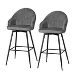 Set of 2 Bar Stools Kitchen Stool Dining Chairs Velvet Chair Barstool Grey Mesial