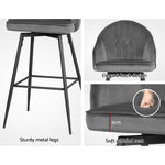 Set of 2 Bar Stools Kitchen Stool Dining Chairs Velvet Chair Barstool Grey Mesial