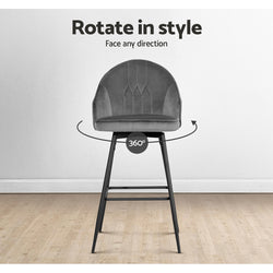 Set of 2 Bar Stools Kitchen Stool Dining Chairs Velvet Chair Barstool Grey Mesial