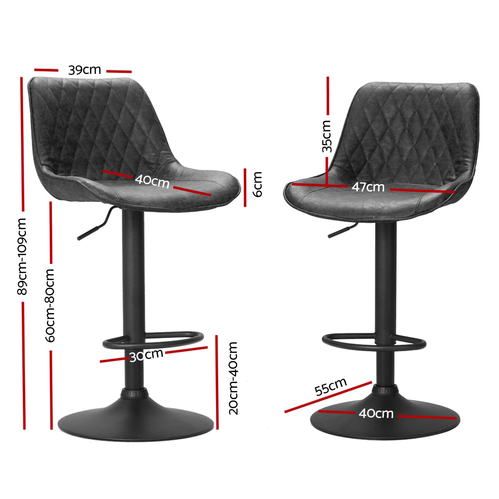 2X Bar Stools Gas Lift Vintage Leather Black